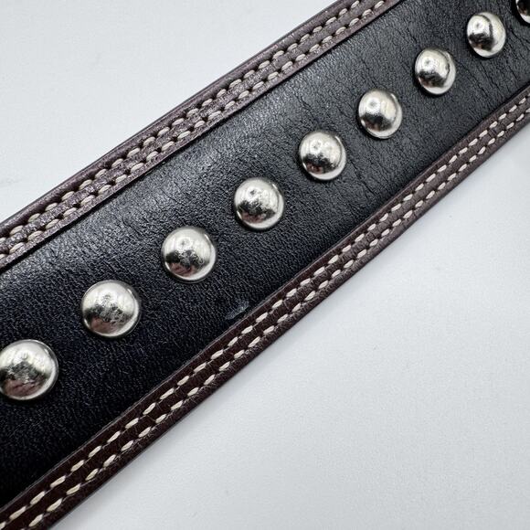 Ariat Limited Edition 2007 Black Brown Leather Studded Belt Metal Hardware 34/85 - Picture 10 of 16